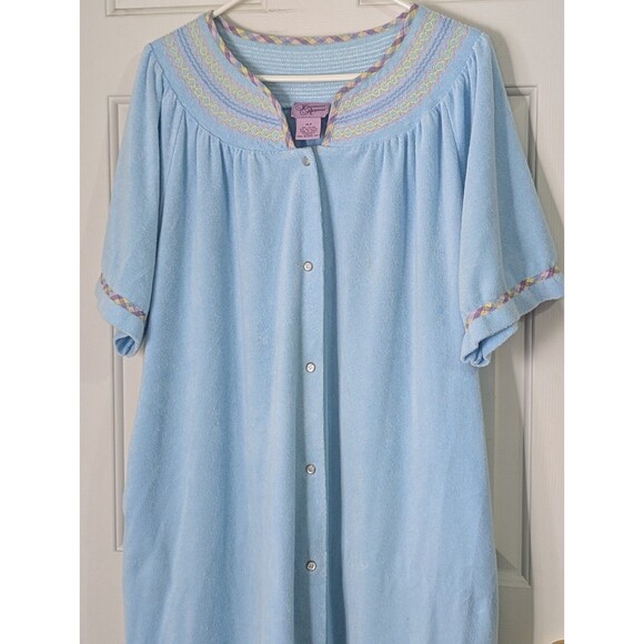 Intimate Appeal Terry Cloth Robe Housecoat XL Petite Blue Snap Front Duster S/S - Picture 2 of 11
